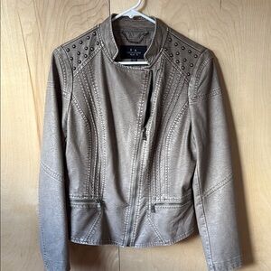 Studded Gray/Tan Faux Leather Jacket